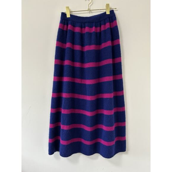 CHRISTIAN DIOR Sweater Maxi Skirt Lambswool Angora Pink Blue Striped SMALL - Picture 1 of 7